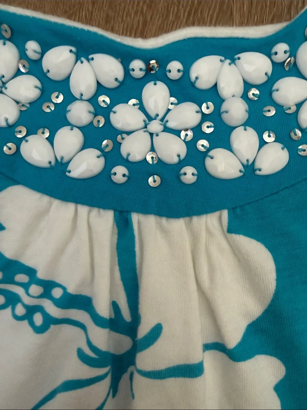Justice Blue & White Floral Embellished Tank Top with Adjustable Straps